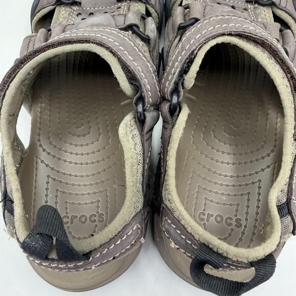 Crocs Swiftwater 202111 Leather Sport Sandals Shoes Mens Size 7 Brown Closed Toe